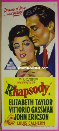 #9067 RHAPSODY Aust daybill '54 Elizabeth Taylor must possess Vittorio Gassman, heart, body & soul