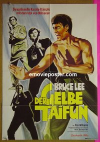 #8378 DER GELBE TAIFUN German movie poster '76 cool art of Bruce Lee as Kato against men with guns!