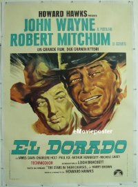 #062 EL DORADO Italian 1p R60s different art of John Wayne & Robert Mitchum, Howard Hawks!