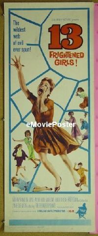 a004 13 FRIGHTENED GIRLS insert movie poster '63 William Castle