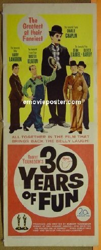 a008 30 YEARS OF FUN insert movie poster '63 Chaplin, Keaton