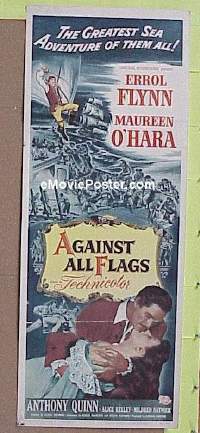 a021 AGAINST ALL FLAGS insert movie poster '52 Errol Flynn