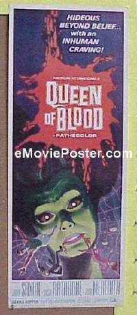 h097 QUEEN OF BLOOD insert movie poster '66 Basil Rathbone, John Saxon