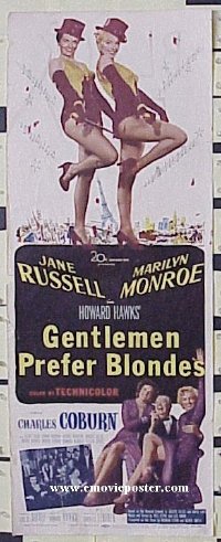 a001 GENTLEMEN PREFER BLONDES insert movie poster '53 Monroe, Russell