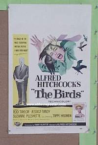 #1480 BIRDS window card '63 Hitchcock, Taylor 
