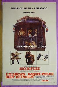 #3015 100 RIFLES style A 1sh '69 Jim Brown, sexy Raquel Welch & Burt Reynolds on back of train!