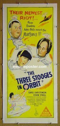 #7013 3 STOOGES IN ORBIT linenbacked Australian daybill movie poster '62 Moe Larry Curly-Joe