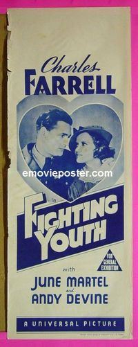 #7005 FIGHTING YOUTH Australian long daybill movie poster '35 Farrell