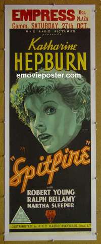 #7001a SPITFIRE linen Australian long daybill movie poster 1934 Katharine Hepburn