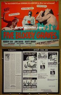 #A028 5 BLOODY GRAVES pressbook '70 Robert Dix!