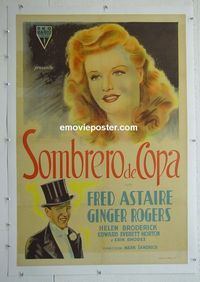 B221 TOP HAT linen Argentinean movie poster '35 Fred Astaire & Rogers