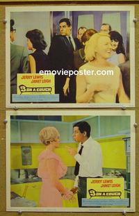 F837 3 ON A COUCH 2 lobby cards '66 Jerry Lewis, Janet Leigh