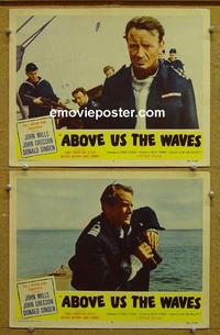 F844 ABOVE US THE WAVES 2 lobby cards '56 John Mills