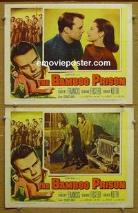 F859 BAMBOO PRISON 2 lobby cards '54 Brian Keith