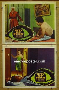 F892 CITY OF FEAR  2 lobby cards '59 Vince Edwards