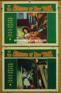 F894 COLOSSUS OF NEW YORK 2 lobby cards '58 cool monster cards!