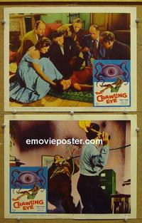 F897 CRAWLING EYE 2 lobby cards '58 includes best card!