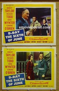 F906 D-DAY THE 6TH OF JUNE 2 lobby cards '56 WWII, Taylor