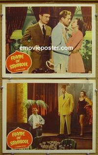 F928 FLAME OF STAMBOUL 2 lobby cards '51 Richard Denning