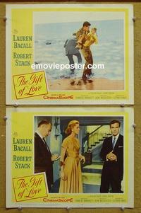 F939 GIFT OF LOVE 2 lobby cards '58 Lauren Bacall, Robert Stack