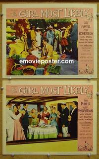 F940 GIRL MOST LIKELY 2 lobby cards '57 Jane Powell