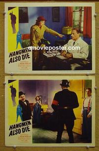 F951 HANGMEN ALSO DIE 2 lobby cards '43 Fritz Lang, Donlevy