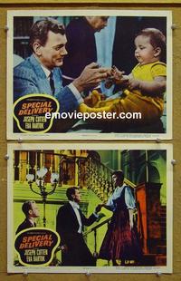 G099 SPECIAL DELIVERY  2 lobby cards '55 Joseph Cotten