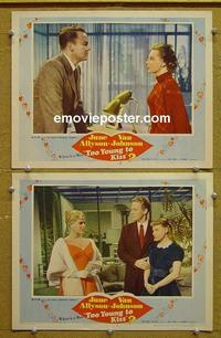G133 TOO YOUNG TO KISS 2 lobby cards '51 June Allyson