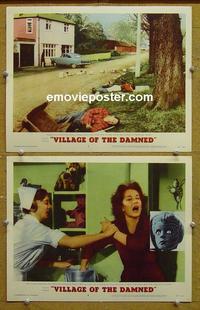 G143 VILLAGE OF THE DAMNED  2 lobby cards '60 leave us alone!