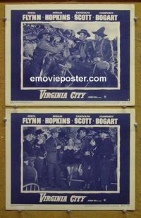 G144 VIRGINIA CITY 2 lobby cards R51 Errol Flynn, Bogart