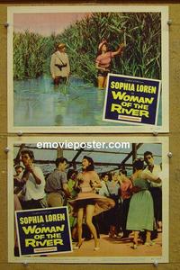 G162 WOMAN OF THE RIVER 2 lobby cards '57 Sophia Loren