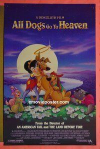 H064 ALL DOGS GO TO HEAVEN double-sided one-sheet movie poster '89 Dom Deluise