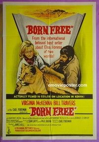 K028 BORN FREE Australian one-sheet movie poster '66 McKenna, Travers
