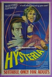 K077 HYSTERIA Australian one-sheet movie poster '65 Webber, Jayne