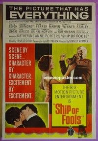 K134 SHIP OF FOOLS Australian one-sheet movie poster '65 Leigh, Signoret