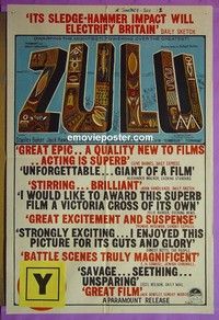 K175 ZULU Australian one-sheet movie poster '64 Stanley Baker, Michael Caine