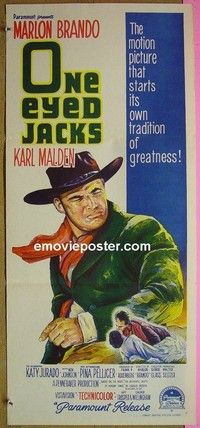 K177 1 EYED JACKS Australian daybill movie poster '61 Marlon Brando, Malden