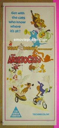 K231 ARISTOCATS Australian daybill movie poster #2 '71 Walt Disney cartoon!