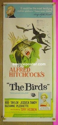 K264 BIRDS Australian daybill movie poster '63 Hitchcock, Taylor