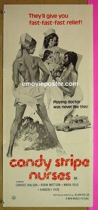 K289 CANDY STRIPE NURSES Australian daybill movie poster '74 hospital sex!
