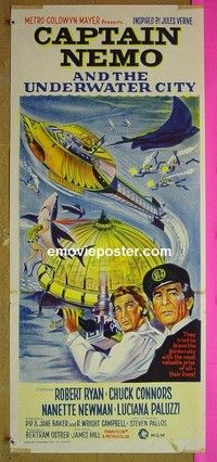 K292 CAPTAIN NEMO & THE UNDERWATER CITY Australian daybill movie poster '70