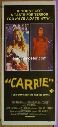 K295 CARRIE Australian daybill movie poster '76 Spacek, Stephen King