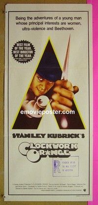 K325 CLOCKWORK ORANGE Australian daybill movie poster '72 Stanley Kubrick