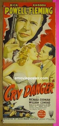 K351 CRY DANGER Australian daybill movie poster '51 Dick Powell,film noir