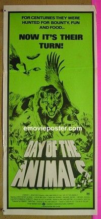 K366 DAY OF THE ANIMALS Australian daybill movie poster '77 Wild Animals!