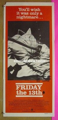 K454 FRIDAY THE 13th Australian daybill movie poster '80 horror classic!
