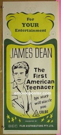 K543 JAMES DEAN 1st AMERICAN TEENAGER Australian daybill movie poster '76