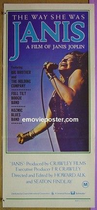 K544 JANIS Australian daybill movie poster '75 Joplin, rock 'n' roll!