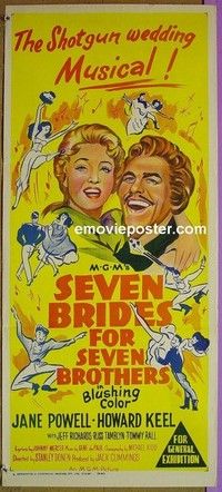 K196 SEVEN BRIDES FOR SEVEN BROTHERS Aust daybill R62 stone litho of Jane Powell & Howard Keel!