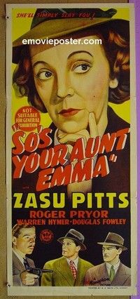 K859 SO'S YOUR AUNT EMMA Australian daybill movie poster '42 Zasu Pitts